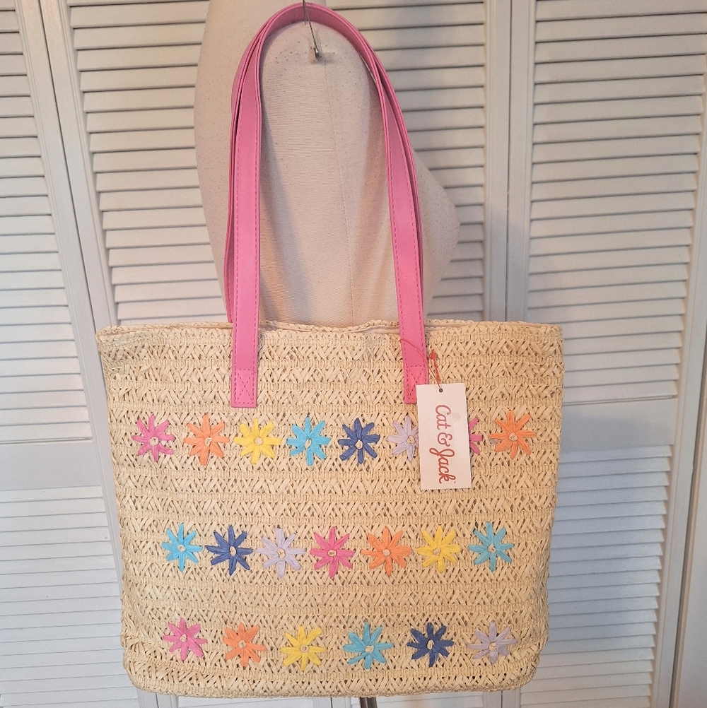 Cat And Jack Floral Straw Shoulder Bag NWT - Picture 3 of 5